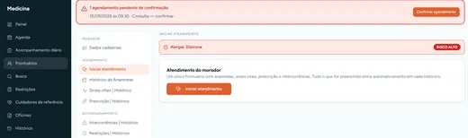 Tela de prontuário e atendimento da Kasa Basaglia (dados fictícios)
